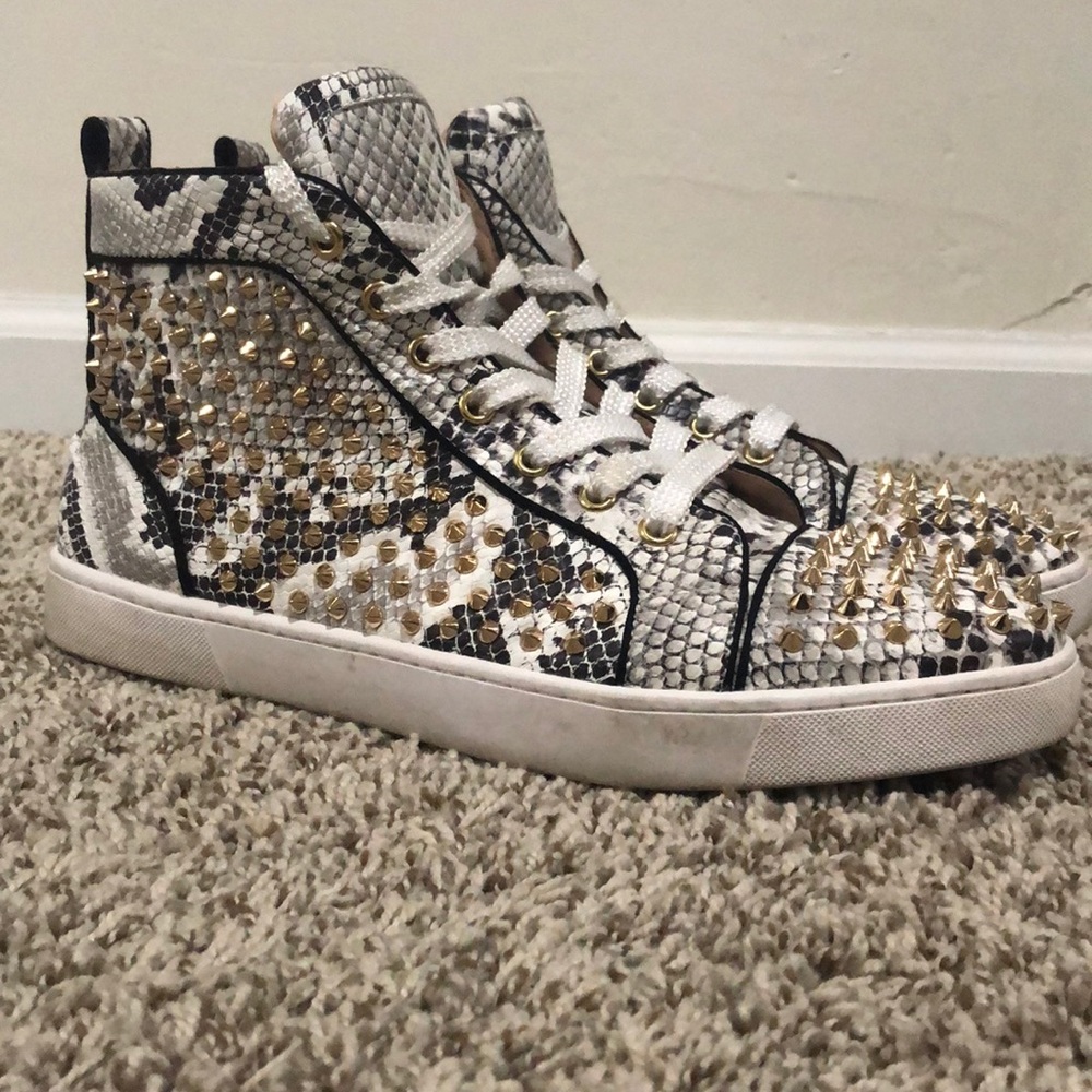 Red Bottom Spiked Python Sneakers